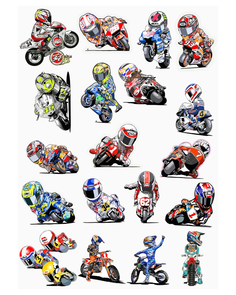 Stikers Cartoon Riders Pegatinas Stickers Pole Graphics Motorsports